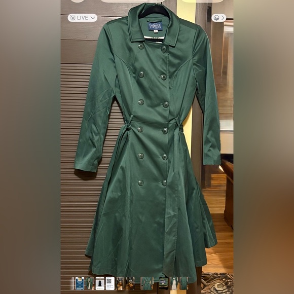 Collectif Dresses & Skirts - Collectif Forest Green Double-Breasted Long Sleeve Fit-and-Flare jacket